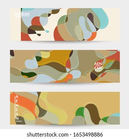 Abstract vector social media banner with art terrazzo pattern of wavy geometric abstract shapes and lines in earthy natural organic color.Minimal  design for web advertising marketing technologies.