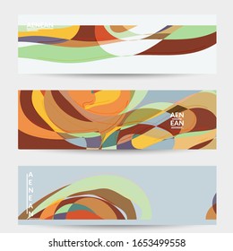 Abstract vector social media banner with art terrazzo pattern of wavy geometric abstract shapes and lines in earthy natural organic color.Minimal  design for web advertising marketing technologies.