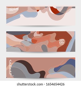 Abstract vector social media banner with art terrazzo pattern of wavy geometric abstract shapes and lines in earthy natural organic color.Minimal modern design for fashion ad or blog post
