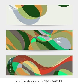 Abstract vector social media banner with art terrazzo pattern of wavy geometric abstract shapes and lines in earthy natural organic color.Minimal modern design for fashion ad or blog post