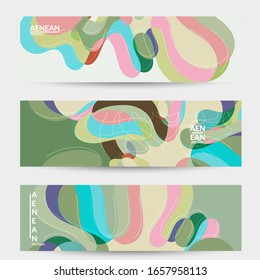 Abstract vector social media banner with art terrazzo pattern of wavy geometric abstract shapes and lines in earthy natural organic color.Minimal  modern design art illustration.