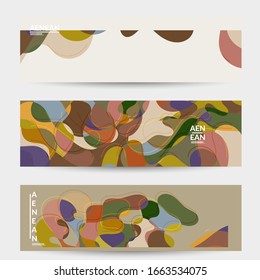 Banner abstracto de medios sociales vectoriales con un patrón artístico terrazo de formas geométricas abstractas onduladas y líneas en color natural orgánico terrenal. 