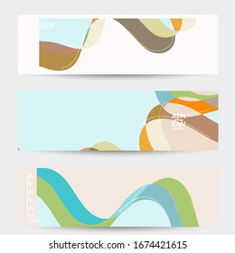 Abstract vector social media banner with art terrazzo pattern of wavy geometric abstract shapes and lines in earthy natural organic color.Minimal  design for web advertising marketing technologies.