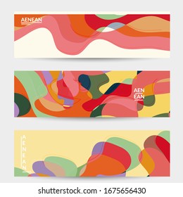 Abstract vector social media banner with art terrazzo pattern of wavy geometric abstract shapes and lines in earthy natural organic color.Minimal modern design for fashion ad or blog post