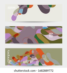 Abstract vector social media banner with art terrazzo pattern of wavy geometric abstract shapes and lines in earthy natural organic color.Minimal  design for web advertising marketing technologies.