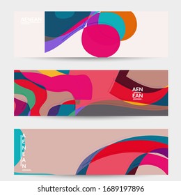 Abstract vector social media banner with art terrazzo pattern of wavy geometric abstract shapes and lines in earthy natural organic color.Minimal modern design for fashion ad or blog post