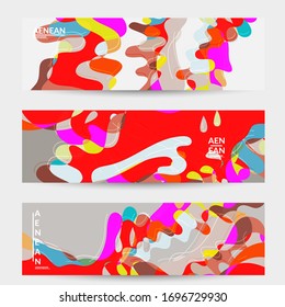 Abstract vector social media banner with art terrazzo pattern of wavy geometric abstract shapes and lines in earthy natural organic color.Minimal  modern design art illustration.