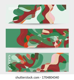 Abstract vector social media banner with art terrazzo pattern of wavy geometric abstract shapes and lines in earthy natural organic color.Minimal  modern design art illustration.