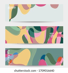 Abstract vector social media banner with art terrazzo pattern of wavy geometric abstract shapes and lines in earthy natural organic color.Minimal  design for web advertising marketing technologies.