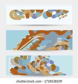 Abstract vector social media banner with art terrazzo pattern of wavy geometric abstract shapes and lines in earthy natural organic color.Minimal  modern design art illustration.