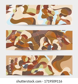 Abstract vector social media banner with art terrazzo pattern of wavy geometric abstract shapes and lines in earthy natural organic color.Minimal  modern design art illustration.