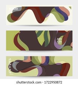 Abstract vector social media banner with art terrazzo pattern of wavy geometric abstract shapes and lines in earthy natural organic color.Minimal  design for web advertising marketing technologies.