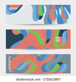 Abstract vector social media banner with art terrazzo pattern of wavy geometric abstract shapes and lines in earthy natural organic color.Minimal  modern design art illustration.