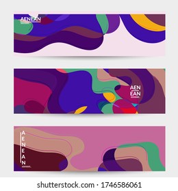 Abstract vector social media banner with art terrazzo pattern of wavy geometric abstract shapes and lines in earthy natural organic color.Minimal modern design for fashion ad or blog post