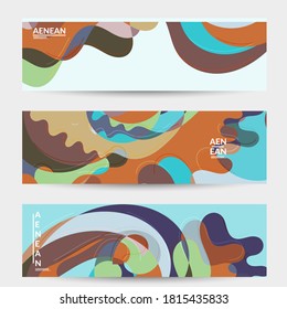 Abstract vector social media banner with art terrazzo pattern of wavy geometric abstract shapes and lines in earthy natural organic color.Minimal modern design for fashion ad or blog post