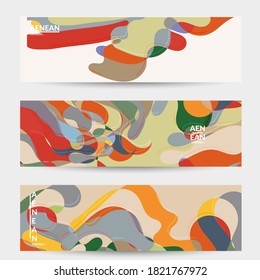 Abstract vector social media banner with art terrazzo pattern of wavy geometric abstract shapes and lines in earthy natural organic color.Minimal modern design for fashion ad or blog post