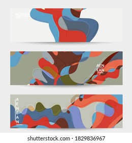 Abstract vector social media banner with art terrazzo pattern of wavy geometric abstract shapes and lines in earthy natural organic color.Minimal modern design for fashion ad or blog post