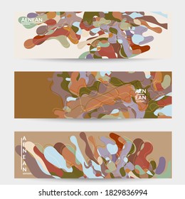 Abstract vector social media banner with art terrazzo pattern of wavy geometric abstract shapes and lines in earthy natural organic color.Minimal  design for web advertising marketing technologies.