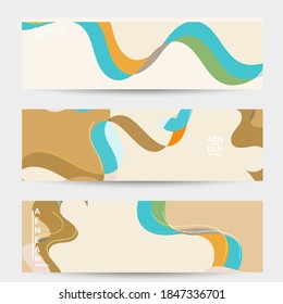 Abstract vector social media banner with art terrazzo pattern of wavy geometric abstract shapes and lines in earthy natural organic color.Minimal  modern design art illustration.