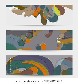 Abstract vector social media banner with art terrazzo pattern of wavy geometric abstract shapes and lines in earthy natural organic color.Minimal  design for web advertising marketing technologies.