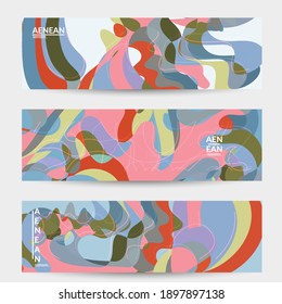 Abstract vector social media banner with art terrazzo pattern of wavy geometric abstract shapes and lines in earthy natural organic color.Minimal  modern design art illustration.