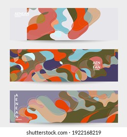 Abstract vector social media banner with art terrazzo pattern of wavy geometric abstract shapes and lines in earthy natural organic color.Minimal modern design for fashion ad or blog post