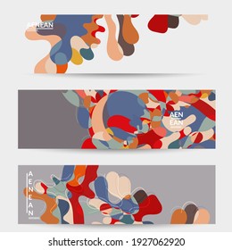 Abstract vector social media banner with art terrazzo pattern of wavy geometric abstract shapes and lines in earthy natural organic color.Minimal  modern design art illustration.