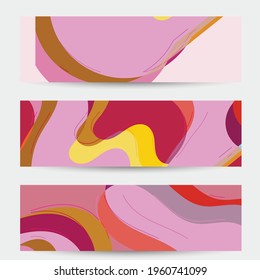 Abstract vector social media banner with art terrazzo pattern of wavy geometric abstract shapes and lines in earthy natural organic color.Minimal modern design for fashion ad or blog post