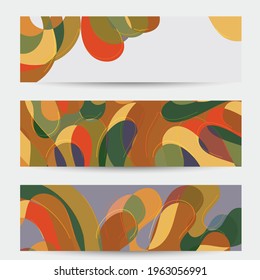Abstract vector social media banner with art terrazzo pattern of wavy geometric abstract shapes and lines in earthy natural organic color.Minimal modern design for fashion ad or blog post