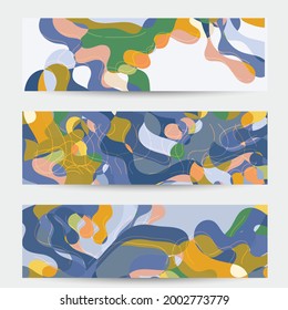Abstract vector social media banner with art terrazzo pattern of wavy geometric abstract shapes and lines in earthy natural organic color.Minimal  modern design art illustration.