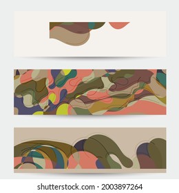 Abstract vector social media banner with art terrazzo pattern of wavy geometric abstract shapes and lines in earthy natural organic color.Minimal  design for web advertising marketing technologies.
