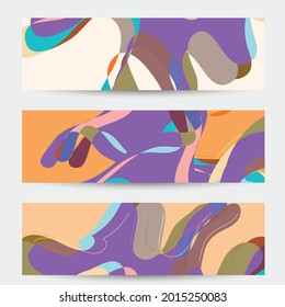 Abstract vector social media banner with art terrazzo pattern of wavy geometric abstract shapes and lines in earthy natural organic color.Minimal  modern design art illustration.