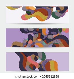Pancarta abstracta vectorial de medios sociales con el patrón artístico terrazo de formas y líneas geométricas abstractas onduladas en color natural orgánico terrenal.Ilustración artística minimalista moderna.
