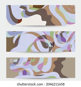 Abstract vector social media banner with art terrazzo pattern of wavy geometric abstract shapes and lines in earthy natural organic color.Minimal  design for web advertising marketing technologies.