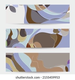 Abstract vector social media banner with art terrazzo pattern of wavy geometric abstract shapes and lines in earthy natural organic color.Minimal  design for web advertising marketing technologies.