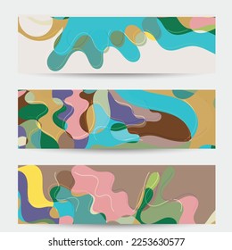 Abstract vector social media banner with art terrazzo pattern of wavy geometric abstract shapes and lines in earthy natural organic color.Minimal  design for web advertising marketing technologies.