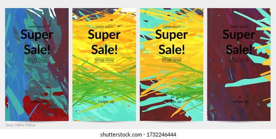 Abstract vector social media post background with colorful feather layered shapes. Bright multicolored dimensional artistic promotion template. Brush stroke watercolor digital paint design elements.