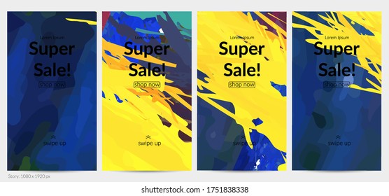 Abstract vector social media post background with colorful feather layered shapes. Bright multicolored dimensional artistic promotion template. Brush stroke watercolor digital paint design elements.