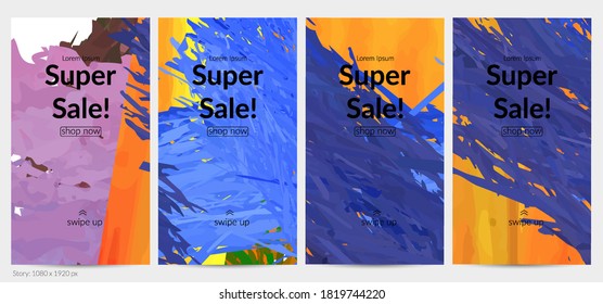 Abstract vector social media post background with colorful feather layered shapes. Bright multicolored dimensional artistic promotion template. Brush stroke watercolor digital paint design elements.