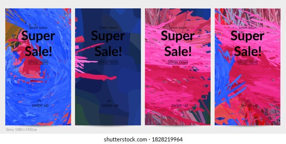 Abstract vector social media post background with colorful feather layered shapes. Bright multicolored dimensional artistic promotion template. Brush stroke watercolor digital paint design elements.