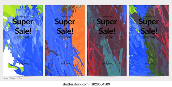 Abstract vector social media post background with colorful feather layered shapes. Bright multicolored dimensional artistic promotion template. Brush stroke watercolor digital paint design elements.