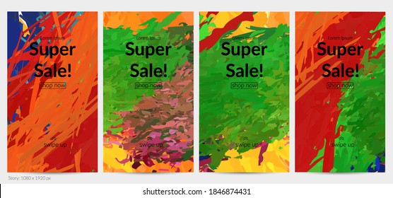 Abstract vector social media post background with colorful feather layered shapes. Bright multicolored dimensional artistic promotion template. Brush stroke watercolor digital paint design elements.