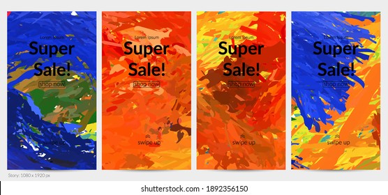 Abstract vector social media post background with colorful feather layered shapes. Bright multicolored dimensional artistic promotion template. Brush stroke watercolor digital paint design elements.