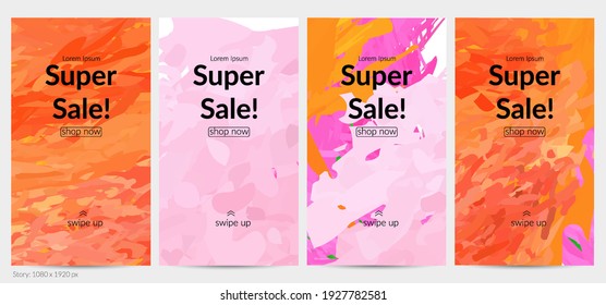 Abstract vector social media post background with colorful feather layered shapes. Bright multicolored dimensional artistic promotion template. Brush stroke watercolor digital paint design elements.