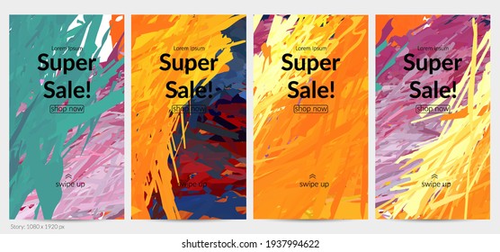 Abstract vector social media post background with colorful feather layered shapes. Bright multicolored dimensional artistic promotion template. Brush stroke watercolor digital paint design elements.