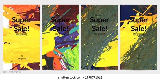 Abstract vector social media post background with colorful feather layered shapes. Bright multicolored dimensional artistic promotion template. Brush stroke watercolor digital paint design elements.