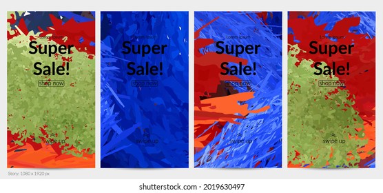 Abstract vector social media post background with colorful feather layered shapes. Bright multicolored dimensional artistic promotion template. Brush stroke watercolor digital paint design elements.