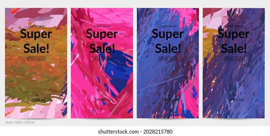 Abstract vector social media post background with colorful feather layered shapes. Bright multicolored dimensional artistic promotion template. Brush stroke watercolor digital paint design elements.