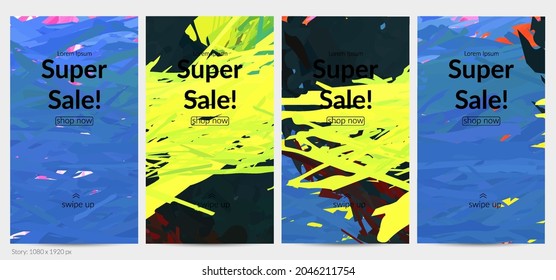 Abstract vector social media post background with colorful feather layered shapes. Bright multicolored dimensional artistic promotion template. Brush stroke watercolor digital paint design elements.