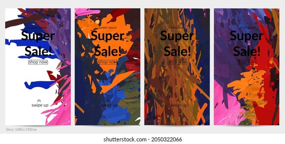 Abstract vector social media post background with colorful feather layered shapes. Bright multicolored dimensional artistic promotion template. Brush stroke watercolor digital paint design elements.